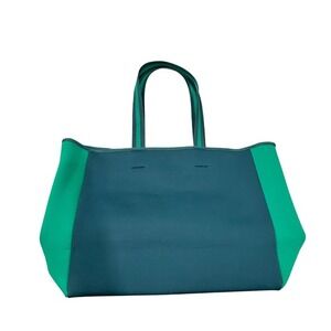 Summersalt Tote Bag Teal Green Neoprene Magnetic‎ Snap Closure Zipper Pocket